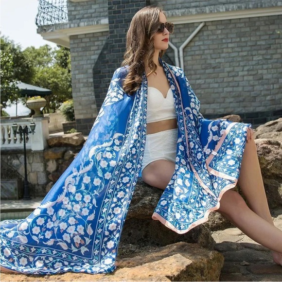 NWT Dana Xu 100% Mulberry Silk Large Blue Scarf
Shawl Wrap 96.5" L & 43.3" W - Picture 8 of 12